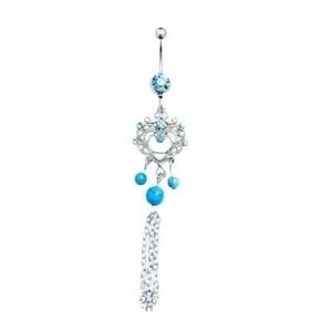 🎁 3/$20 Bohemian Dangle Belly Button Ring 14 Gauge Light Blue Boho Navel